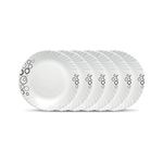 La Opala Diva Classique Collection Opal Glass Crockery | Full Plate Set of 6 | Misty Drops Design | for dining & gifting | Microwave Safe | 100% Vegetarian | Extra Strong | Super Light & White