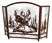 Buck Country Deer Woodland Scenic Heavy Brown Metal 3-Panel Decorative Fireplace Screen