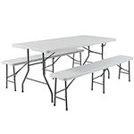 Best Choice Products 3-Piece 6ft Portable Folding Weather-Resistant Resin Table and Bench Set w/Carrying Handles and Rubber Foot Caps for Picnic, Home, and Commercial Use, White