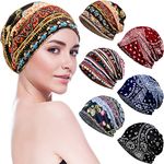 SATINIOR 6 Pieces Chemo Headwear for Women Bohemian Beanie Baggy Slouchy Beanie Soft Cancer Head Wrap Sleep Hat with a Hole Lightweight Skullcap