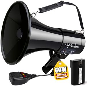 MyMealivos 50W Bluetooth Megaphone with Rechargeable Battery-Professional Bullhorn with Siren&240s Recording Supports USB/SD/3.5mm Aux-1600ft Range for Sports Police Emergency Outdoor Activities-Black
