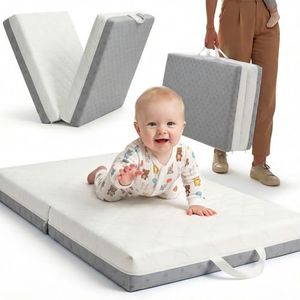 DeerFable Bi-Fold Pack and Play Mattress, 3 Inch Thick Soft & Firm Memory Foam Breathable Portable Pack n Play Mattresses, Baby Playpen Mattresses with Removable Washable Cover 38x26x3 Inch - Gray