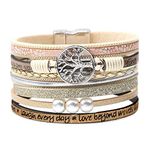 Inspirational Tree of Life Leather Bracelets for Women,Birthday Mothers Day Jewelry Gifts for Teen Girls, 7.9 Inches, Leather, Cubic Zirconia