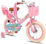 STITCH Little Daisy 14 Inch Kids Bike for 3-5 Years Girls with Stabilisers & Doll Seat, 14 Inch Princess Girls Bike with Basket & Streamers,Pink