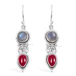 Moonstone, Ruby Handmade 925 Sterling Silver Earrings for Women &, Drop, Dangle 2 Gemstone Earrings, Christmas Gift