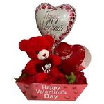 Valentine's Day Gift Basket. 3 Oz Lindt Milk Chocolate, 7" Teddy Bear, Balloon.