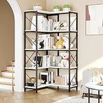 YITAHOME Corner Bookshelf, 5-Tier L-Shaped Bookcase Storage Organizer, Tall Open Display Freestanding Storage Rack Modern Book Shelf for Living Room, Bedroom, Home Office, White