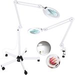 15X Magnifying Glass with Light and Stand, Veemagni 2,200 Lumens Magnifying Floor lamp with 5 Wheels Rolling Base, LED 5 Color Modes, Stepless Dimmable Lighted Magnifier for Esthetician, Facial, Salon