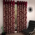 Home Sizzler 2 Piece Eyelet Polyester Scroll Frill Door Curtain Set - 7ft, Maroon