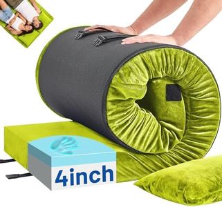 Easthome Full Memory Foam Camping Mattress Pad 2 Person - Waterproof 4 Inch Thick Sleeping Pad for Camping, Roll Up Mattress Floor Bed Mat for Guest Car Truck Tent, Pillow & Travel Bag, Avocado Green