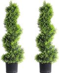 2 Set 3Ft/90cm Spiral Topiary Artificial Cypress Tree, Decoration Fake Plant Plastic Bonsai for Outdoor Indoor Living Room Front Door.