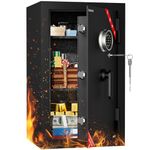 KABISAFE 111.7L Fireproof Safe Box, Biometric Fingerprint & Digital Keypad Security Lockbox, Heavy Duty Steel Vault with Adjustable Sliding Track Shelves & Emergency Keys, for Home Office (Black)
