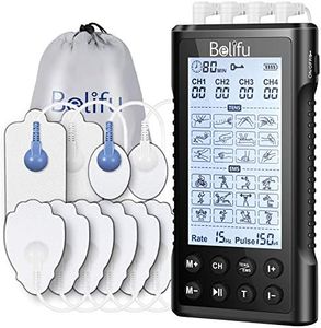Belifu 4 Independent Channel TENS EMS Unit, 24 Modes,30 Level Intensity Muscle Stimulator Machine, Rechargeable Electric Pulse Massager with 10 Pads&5 Set Leads Wires, for Pain Relief Therapy