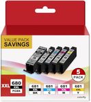 680XXL 681XXL Ink Cartridges Compatible for Canon Ink 680 and 681 Cartridges PGI-680/CLI-681 5 Color Value Pack Use with Canon PIXMA TTR7560 TR8560 TR8660 TR8660a TS6160 TS6260 TS8160 TS8260 TS9160