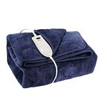 DRYFEEDO Heated Blanket Throw 50''x60'' Reversible Electric Blanket with 3 Heating Levels & 2 Hours Auto-Off, Double-Sided Flannel Low-Voltage Safe Rapid Heating Blanket, Machine Washable