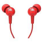 JBL C100SI Wired In Ear Headphones with Mic, JBL Pure Bass Sound, One Button Multi-function Remote, Premium Metallic Finish, Angled Buds for Comfort fit (Red)