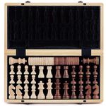 A&A 15 inch Wooden Folding Chess & Checkers Set w/ 3 Inch King Height Staunton Chess Pieces / 2 Extra Queens…