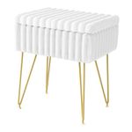 COTUBLR Vanity Stool for Bedroom, Ottoman with Storage, Vanity Chair for Makeup, Foot Stool for Living Room, Beige