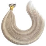 happyqueen-16" 18" 20" 22" -1.0g-Nano Ring Beads Remy Human Hair Extensions -Premium Quality (22" - 50 strands, 50g, 18/613 Ash/Bleach Blondes Mix)