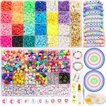 PRETOLE 8500+ Pcs Clay Beads Bracelet Making Kit Round Flat Beads Polymer Clay Beads Set Clay Spacer Heishi Beads for Jewellery Making Bracelets Necklace DIY Jewellery Making Kit for Adults,2 Boxes