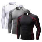 LANBAOSI 3 Pack Men's Compression Long Sleeve Quick Dry Wicking T-Shirt Sun Protection Running Training Base Layer Tops