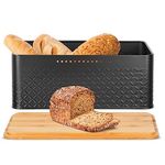 Widousy Stainless Steel Black Bread Box | Bamboo | Kitchen Countertop Storage Organizer