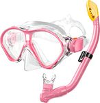 Gintenco Kids Snorkel Set, Dry Top Snorkel Mask Anti-Leak for Youth Junior Child, Anti-Fog Snorkeling Gear Free Breathing,Tempered Glass Swimming Diving Scuba Goggles 180° Panoramic View (Light Pink)