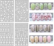 S.A.V.I Paper 4 Sheets Set Self Adhesive 3D White Flower Floral Design Nail Art Stickers