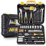 Hi-Spec 89 Pc Mechanic Tool Set with Motorcycle and Car Tools. includes Hand Tool Kit, Screwdriver and Socket Set, Allen Key, Ratchet and Adjustable Wrench in a Plastic Storage Tool Box