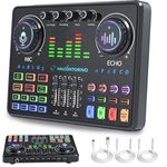 HANCONTORNO Podcast Sound Board DJ20 - Mini XLR Audio Interface with 48V Phantom Power, Sound Mixer for PC Mac iPhone, Music Mixer, 3 DIY Keys, DJ Equipment for Beginners, Streaming Accessories for 2…