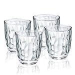 13-ounce Plastic Water Tumblers | Set of 4 Transparent Unbreakable Drinking Glasses Clear Acrylic Reusable Juice Wine Cups for Home Picnic Party, Dishwasher Safe, Stackable (Clear)