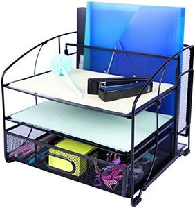 Exerz Organizador De Escritorio De Malla De Oficina 3 Bandejas/Soporte De Archivo De Escritorio Con Cajón Deslizante Y Soporte De Archivo Colgante/Clasificador Vertical De Papel (Negro Nuevo)