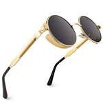 CGID E72 Retro Steampunk Style Men Women Round Metal Circle Polarized Sunglasses