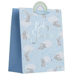 Partisan Products White Kraft Paper Blue Boy Baby Shower Rabbit Gift Bag With Rainbow Gift Tag Fully Recyclable Large