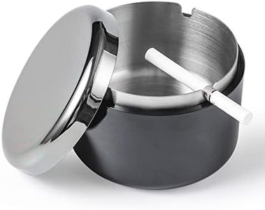 Smokeless Ashtray with Lid for Smokers Stainless Steel Liner Ash Tray Windproof Durable Easy to Clean Cool Ashtrays for Indoor or Outdoor Use, Patio, Office & Home(Black)
