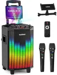 MASINGO New Karaoke Machine for Adults and Kids with 2 Bluetooth Wireless Microphones. Portable Singing PA Speaker System with Party Lights, Lyrics Display Holder, and TV Cable. Festoso X9