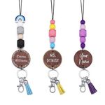 MeMeDIY Personalized Handmade Teacher Lanyard for ID Badges and Keys Durable Colorful Silicone Beaded Lanyard with Engraved Wood Name Tag Personalized Cute Gifts for Teacher Style 04