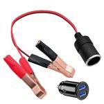 Hoembpn Car Battery Alligator Clips to Cigarette Lighter Adapter 12v Female Socket 30cm Cable 18AWG,12V/24V Mini Dual USB Car Charger Cigarette Lighter Socket