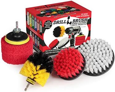 Drillbrush Drill Brush Power Scrubber Attachments - Bathroom Kitchen Cleaning Supplies - Tile Grout Baseboard Tub & Shower Hard Water Cleaner Spin Floor Scrubber Red White Yellow Black