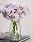 SATYAM KRAFT 5 Pcs Artificial Chrysanthemum Ball Hydrangea Flower Stick for Home, Office, Bedroom, Diwali, Balcony, Living Room, Deepawali Decoration(Pack of 5) (Silver Mauve) (Without Vase Pot)