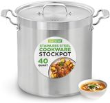 Nutrichef Stainless Steel Cookware Stockpot, 40 Quart Heavy Duty Induction Soup Pot With Stainless Steel Lid And Strong Riveted Handles, Even Heat Distribution, Compatible With Most Cooktops