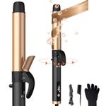Rotating Curling Iron, 5 Temperature 1 1/4 in Automatic Curling Iron, Dual Voltage 360° Rotating Hair Curler Travel Auto Hair Curling Wands, 1H Auto-Off & 30s Fast Heat Self Curler Hair Styling Tools