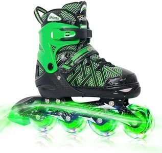 Nattork Adjustable Inline Skates for Tollder Boys with Light up Wheels - Green Little Kids Blade Roller Skating for Beginners Size 10C 11C 12C Ages 3 4 5 6