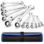 12PCS Ratcheting Wrench Set Flexible Head, 1/4″- 13/16″Heat-Treated Cr-V Wrenches Set with Roll Pouch, Premium Industrial Flex Head Ratchet, SAE