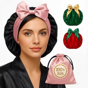 100% Mulberry Silk Bonnet for Sleeping Women with Curly Hair – Alternative to Double Layer Satin Bonnet with Tie Band – Premium Silk Hair Wrap for Sleep with Wonder Loop – Black