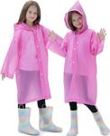 Borogo 2 Pack Raincoats for Kids, Reusable Rain Ponchos with Hood and Sleeves Rain Coats for Boys and Girls Pink