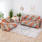 Story@Home Sofa Cover 3+2 Seater | Elastic Sofa Cover | Polyester | (Orange) Durable and Stylish Sofa Cover Set | Motif Design Sofa Cover, Anti-Slip Sofa Cover for Living Room