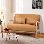 Furb 2 Seater Sofa - Brown Leather Lounge Sofa, Faux Leather Couch with Cushions, Sofa for Living Room