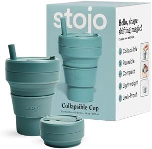 STOJO Collapsible Travel Cup with Straw- Eucalyptus, 16oz / 470ml - Reusable to-Go Pocket Size Silicone Cup for Hot and Cold Drinks - Perfect for Camping and Hiking - Microwave & Dishwasher Safe