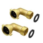 cozyou 2 Pack Brass Garden Hose Elbow Connector, 90 Degree Solid Hose Extender Hose Adapter with 2Pcs Washers